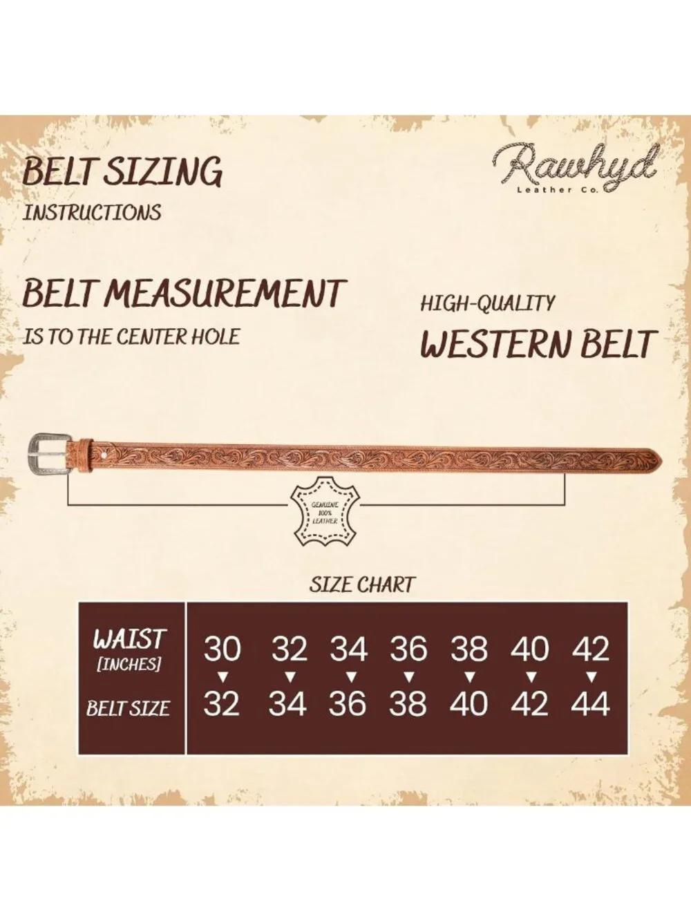 Full-Grain Men's Western Belt - Durable Tooled Leather, Versatile Buckle-Free